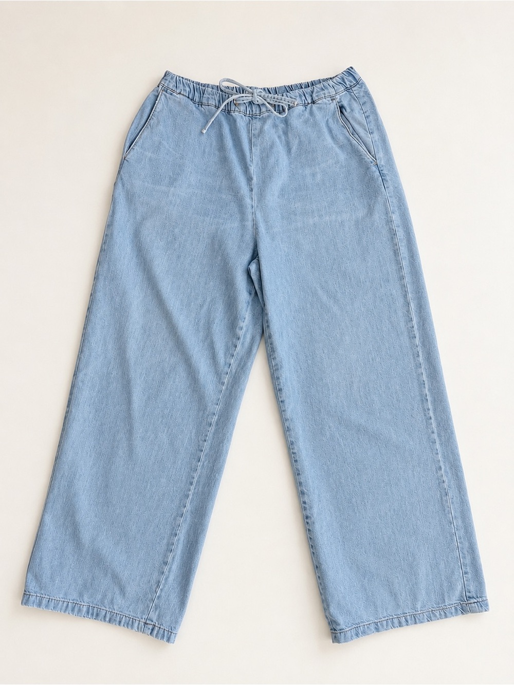 Zara Light Wash Drawstring Wide Leg Denim Pants Size L Relaxed Jeans